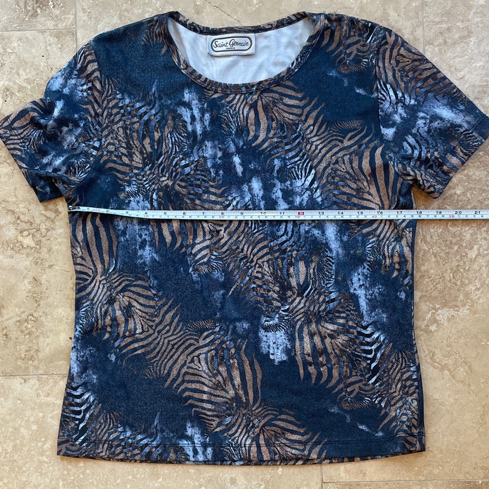 Saint Germain Blue and Brown Patterned Women's Top